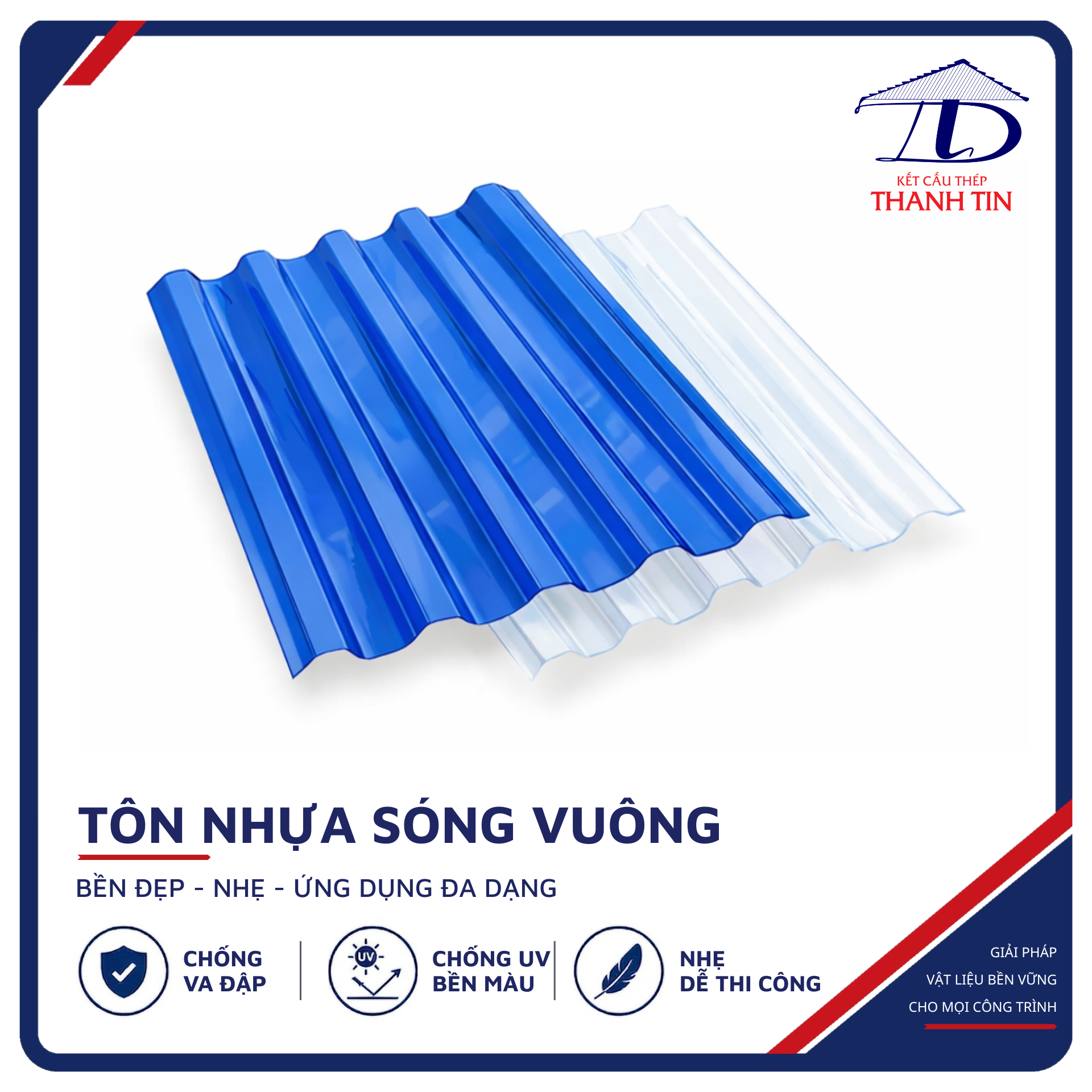 Tôn nhựa sóng vuông Thanh Tin Tôn nhựa sóng vuông Thanh Tin